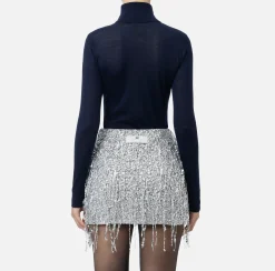 Maglieria E Felpe|Elisabetta Franchi Dolcevita in lana merino con logo jacquard Navy