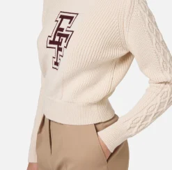 Maglieria E Felpe|Elisabetta Franchi Dolcevita in lana tipo college Burro/RougeNoir