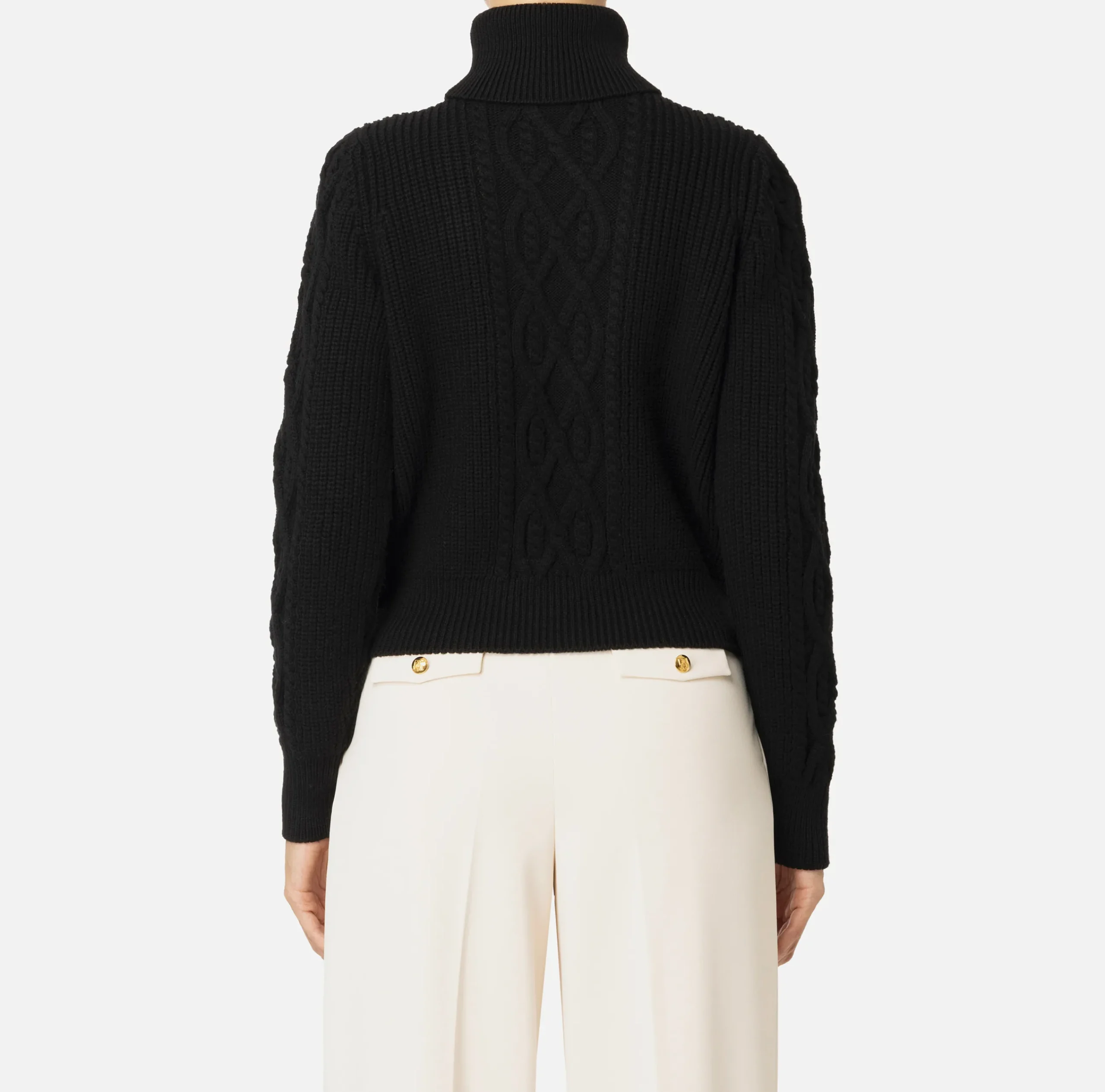 Maglieria E Felpe|Elisabetta Franchi Dolcevita in lana tipo college Nero/Burro