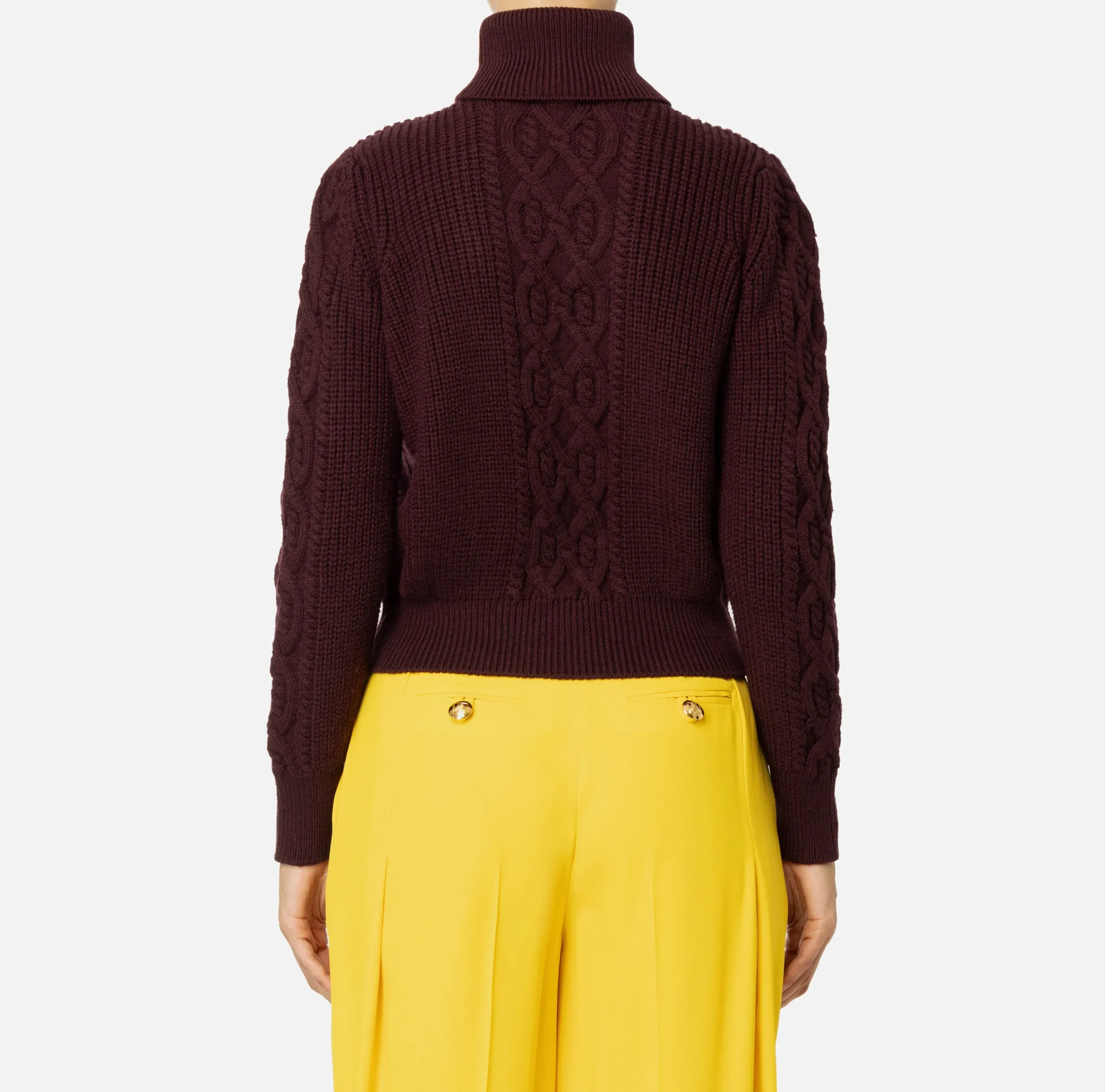 Maglieria E Felpe|Elisabetta Franchi Dolcevita in lana tipo college RougeNoir/Mimosa