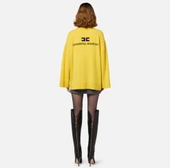 Maglieria E Felpe|Elisabetta Franchi Dolcevita in misto cashmere con logo Mimosa/Nero