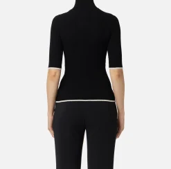 Maglieria E Felpe|Elisabetta Franchi Dolcevita in viscosa con logo college Nero/Burro