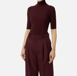 Maglieria E Felpe|Elisabetta Franchi Dolcevita in viscosa con logo college Oro