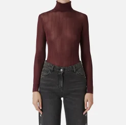 Maglieria E Felpe|Elisabetta Franchi Dolcevita in viscosa lucida a costine RougeNoir