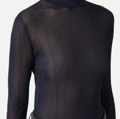 Maglieria E Felpe|Elisabetta Franchi Dolcevita in viscosa lucida a costine Navy