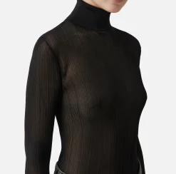 Maglieria E Felpe|Elisabetta Franchi Dolcevita in viscosa lucida a costine Nero