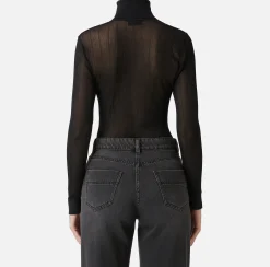 Maglieria E Felpe|Elisabetta Franchi Dolcevita in viscosa lucida a costine Nero