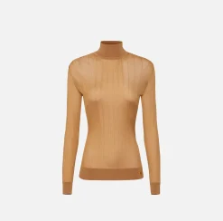 Maglieria E Felpe|Elisabetta Franchi Dolcevita in viscosa lucida a costine Bronze