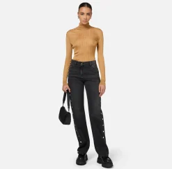 Maglieria E Felpe|Elisabetta Franchi Dolcevita in viscosa lucida a costine Bronze