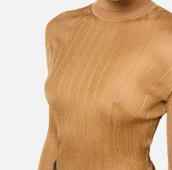 Maglieria E Felpe|Elisabetta Franchi Dolcevita in viscosa lucida a costine Bronze