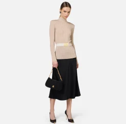 Maglieria E Felpe|Elisabetta Franchi Dolcevita in viscosa lucida a costine con cintura Lattice