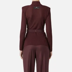 Maglieria E Felpe|Elisabetta Franchi Dolcevita in viscosa lucida a costine con cintura RougeNoir