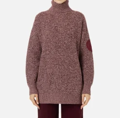 Maglieria E Felpe|Elisabetta Franchi Dolcevita in viscosa mouliné con patch logo RougeNoir/PowderPink