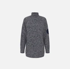 Maglieria E Felpe|Elisabetta Franchi Dolcevita in viscosa mouliné con patch logo Navy/Lattice