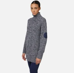 Maglieria E Felpe|Elisabetta Franchi Dolcevita in viscosa mouliné con patch logo Navy/Lattice