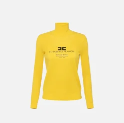 Maglieria E Felpe|Elisabetta Franchi Dolcevita in viscosa punto rete con intarsio Mimosa