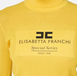 Maglieria E Felpe|Elisabetta Franchi Dolcevita in viscosa punto rete con intarsio Mimosa