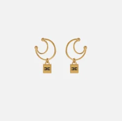 Bijoux|Elisabetta Franchi Earcuff con doppia anella e charms logo in ottone OroGiallo/Nero