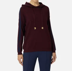 Maglieria E Felpe|Elisabetta Franchi Felpa con cappuccio in viscosa con bande logo Oro