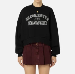 Maglieria E Felpe|Elisabetta Franchi Felpa cropped in cotone con logo college Nero