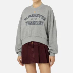 Maglieria E Felpe|Elisabetta Franchi Felpa cropped in cotone con logo college Grigiomelange
