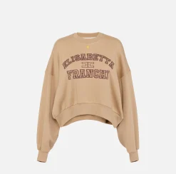 Maglieria E Felpe|Elisabetta Franchi Felpa cropped in cotone con logo college Camel