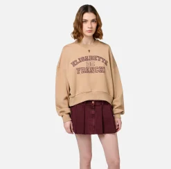 Maglieria E Felpe|Elisabetta Franchi Felpa cropped in cotone con logo college Camel