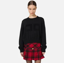 Maglieria E Felpe|Elisabetta Franchi Felpa cropped in viscosa con ricamo logo Nero