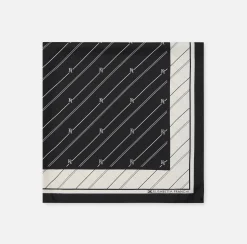 Sciarpe|Elisabetta Franchi Foulard in seta con pattern righe diagonali e logo Nero/Burro