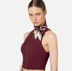 Sciarpe|Elisabetta Franchi Foulard in seta con pattern rombo e logo RougeNoir/Burro