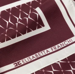 Sciarpe|Elisabetta Franchi Foulard in seta con pattern rombo e logo RougeNoir/Burro