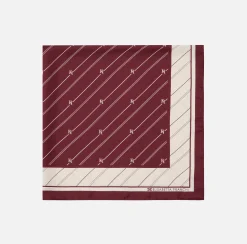 Sciarpe|Elisabetta Franchi Foulard in seta con pattern righe diagonali e logo RougeNoir/Burro