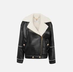 Capispalla|Elisabetta Franchi Giacca aviatore effetto pelle Nero