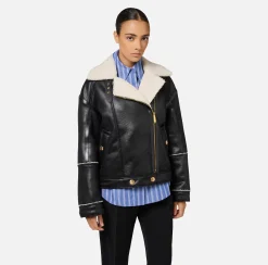 Capispalla|Elisabetta Franchi Giacca aviatore effetto pelle Nero