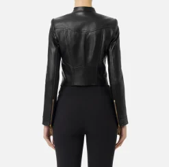 Giacche & Trench|Elisabetta Franchi Giacca biker in pelle con coppe Nero