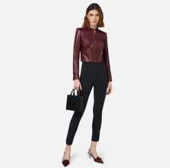Giacche & Trench|Elisabetta Franchi Giacca biker in pelle con coppe RougeNoir