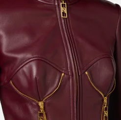 Giacche & Trench|Elisabetta Franchi Giacca biker in pelle con coppe RougeNoir