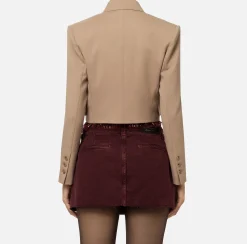 Giacche & Trench|Elisabetta Franchi Giacca cropped doppiopetto in fresco di lana Camel