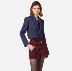 Giacche & Trench|Elisabetta Franchi Giacca cropped doppiopetto in fresco di lana Navy