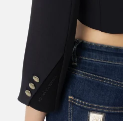 Giacche & Trench|Elisabetta Franchi Giacca cropped in crêpe con revers in raso Nero
