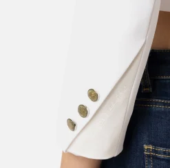 Giacche & Trench|Elisabetta Franchi Giacca cropped in crêpe con revers in raso Avorio