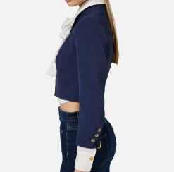 Giacche & Trench|Elisabetta Franchi Giacca cropped in crêpe con revers in raso Navy