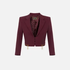 Giacche & Trench|Elisabetta Franchi Giacca cropped in crêpe stretch con zip RougeNoir