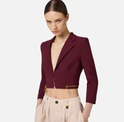 Giacche & Trench|Elisabetta Franchi Giacca cropped in crêpe stretch con zip RougeNoir