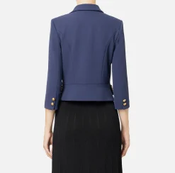 Tailleur|Giacche & Trench|Elisabetta Franchi Giacca cropped in crêpe stretch con catena Navy