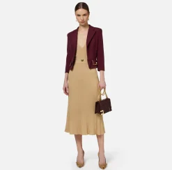 Tailleur|Giacche & Trench|Elisabetta Franchi Giacca cropped in crêpe stretch con catena RougeNoir