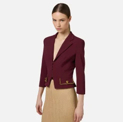 Tailleur|Giacche & Trench|Elisabetta Franchi Giacca cropped in crêpe stretch con catena RougeNoir