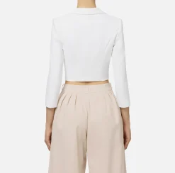 Giacche & Trench|Elisabetta Franchi Giacca cropped in crêpe stretch con zip Avorio