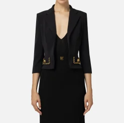 Tailleur|Giacche & Trench|Elisabetta Franchi Giacca cropped in crêpe stretch con catena Nero