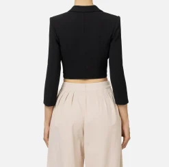 Giacche & Trench|Elisabetta Franchi Giacca cropped in crêpe stretch con zip Nero